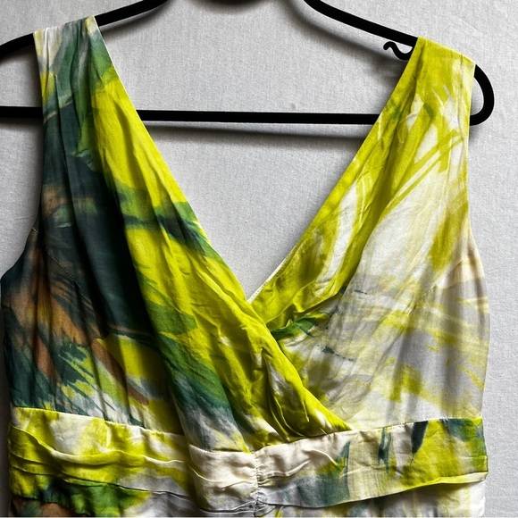 Steilmann silk cotton Elegant Green and White Women's Midi Dress Sz 12 - Picture 3 of 15